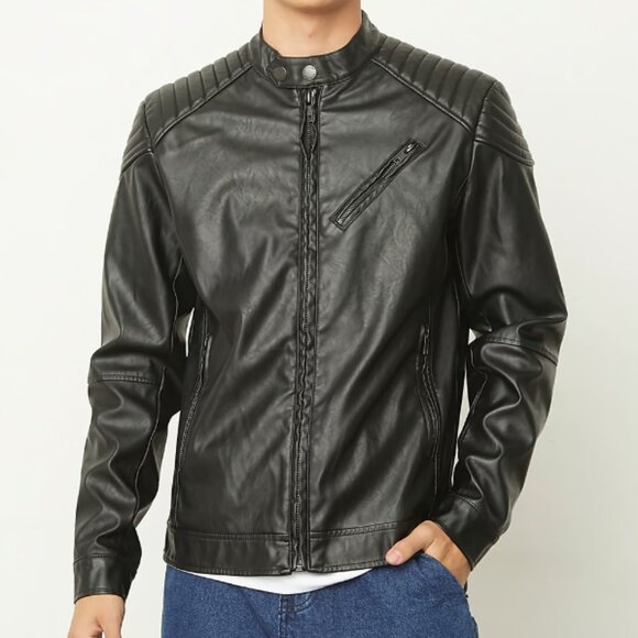 BEARCLIFF Men's Full-Zip Faux Leather Jacket Size M In Black - Picture 1 of 7